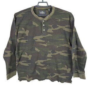 Mens Red Head Green Camo Waffle Knit Henley Shirt Long Sleeve Cotton Size 2XL